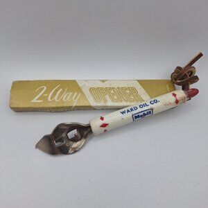 Mobil Ward Oil Munising Michigan 2 Way Bottle Opener‎ Vintage USA Can Cap Metal